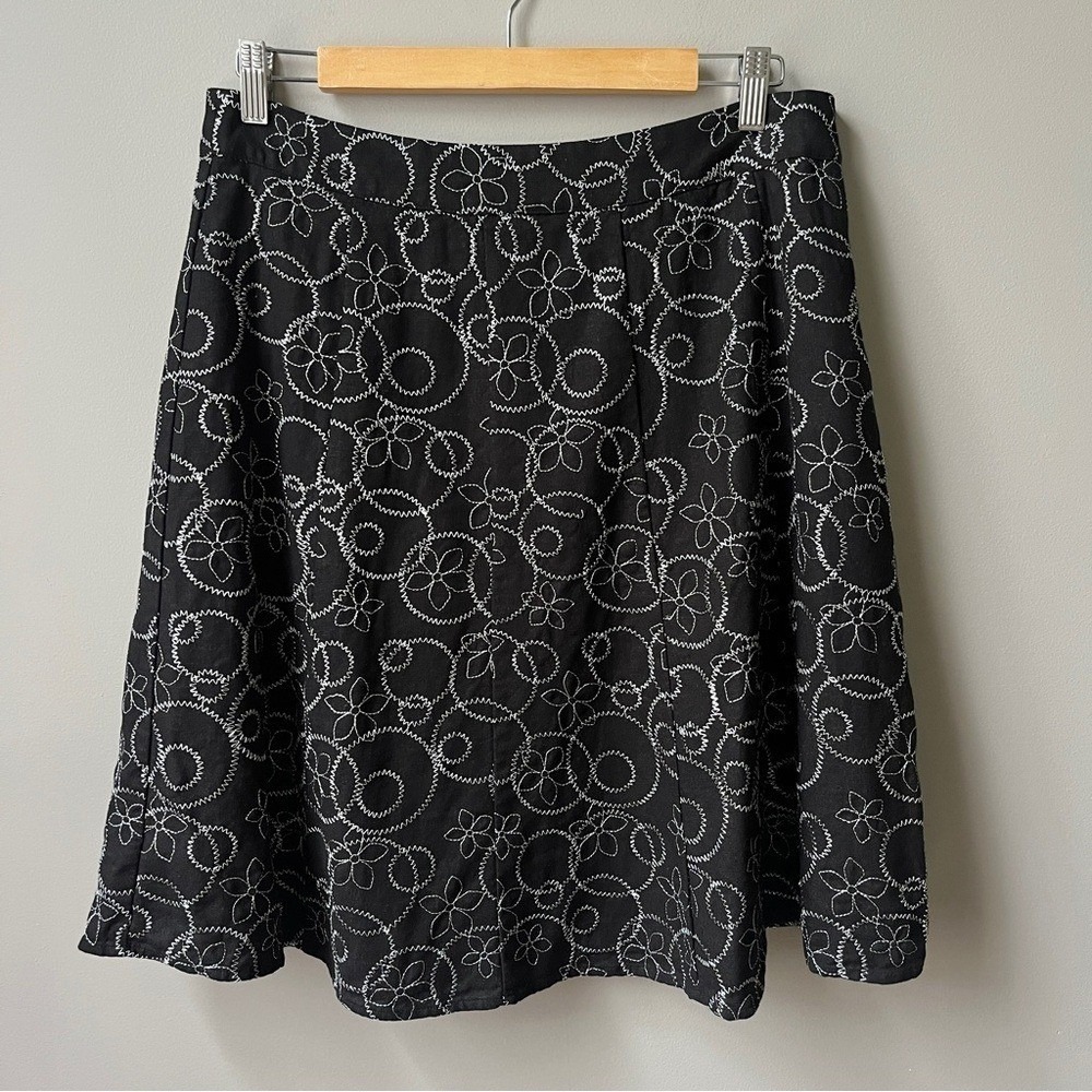 Vintage Skirt Women's 12 Floral Embroidery Cottage Linen Blend Country 90s Sweet